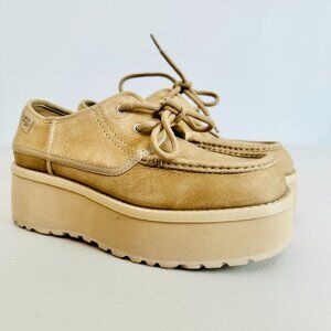NEW WITHOUT BOX UGG CITYFUNC SUEDE MUSTARD SEED TAN PLATFORM OXFORD SHOES